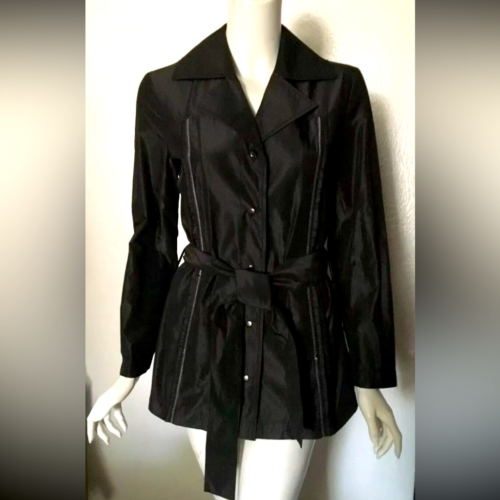 Chico’s Jacket Coat Windbreaker Embroidered Topper Julitta Lightweight Black Sz0